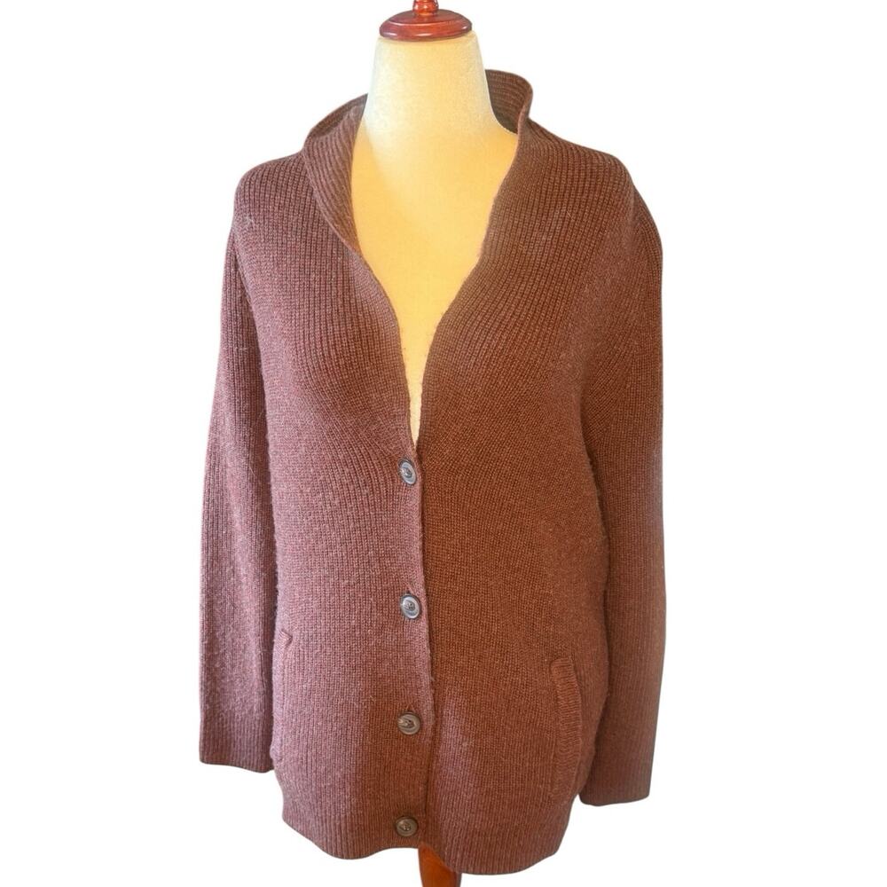 Pendleton Shawl Collar Brown Long Thick Wool Cardigan - Medium
